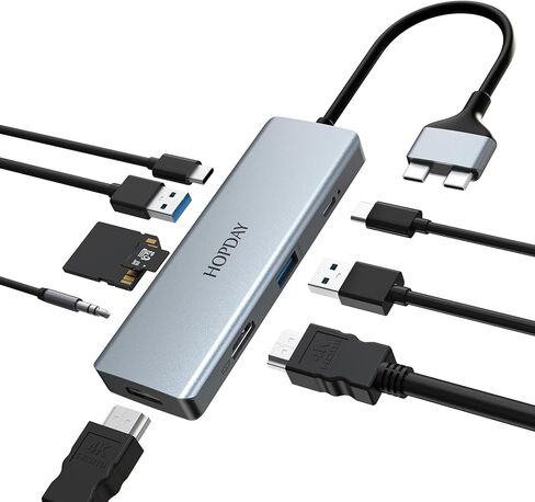 موزع USB C 9 في 2 لجهاز MacBook Pro/Air، قاعدة توصيل USB C مع HDMI مزدوج، توصيل طاقة 100 واط، نقل بيانات USB 3.0، قارئ بطاقة SD/TF، ​​قاعدة توصيل USB C متعددة المنافذ متوافقة مع MacBook in Saudi Arabia