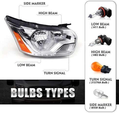 headlight assembly compatible with 2015-2020 Ford Transit 150 250 350 Head Lamp Chrome Housing Right Passenger Side RH in Kuwait