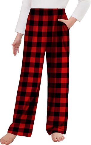 Arshiner Pajama Pants for Girls Long Sleep Plaid Pants Soft Lounge Pj Bottoms with Pockets in Kuwait