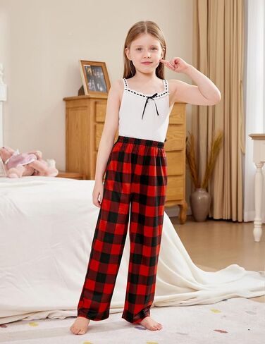 Arshiner Pajama Pants for Girls Long Sleep Plaid Pants Soft Lounge Pj Bottoms with Pockets in Kuwait