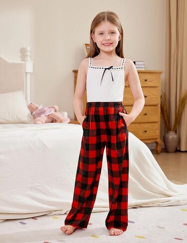 Arshiner Pajama Pants for Girls Long Sleep Plaid Pants Soft Lounge Pj Bottoms with Pockets in Kuwait