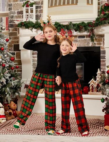 Arshiner Pajama Pants for Girls Long Sleep Plaid Pants Soft Lounge Pj Bottoms with Pockets in Kuwait