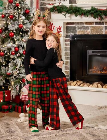 Arshiner Pajama Pants for Girls Long Sleep Plaid Pants Soft Lounge Pj Bottoms with Pockets in Kuwait