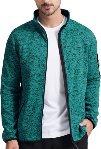 سترة VEBOON للرجال بسحاب كامل كاجوال بياقة واقفة من الصوف الناعم مع جيوب، معطف خفيف الوزن للأداء in Kuwait