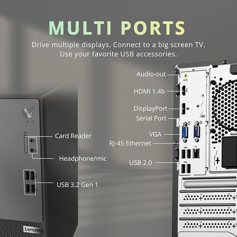 Lenovo V50t Gen2 Business Tower Desktop, Intel Core i5-10400 Processor, 32GB RAM, 2TB PCIe SSD, DVD-RW, HDMI, RJ-45, DP, Wi-Fi, Win 11 Pro, Black, 32GB Hotface USB Card in Saudi Arabia