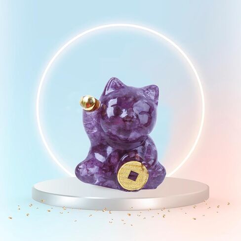 Natural Amethyst Cat Crystal Statue,Hand Carved Purple Cat Crystal Statue for Healing,Office, Home Decor for Cat Lovers in Saudi Arabia