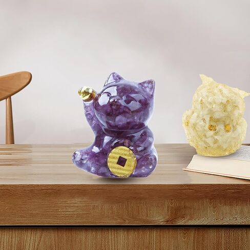 Natural Amethyst Cat Crystal Statue,Hand Carved Purple Cat Crystal Statue for Healing,Office, Home Decor for Cat Lovers in Saudi Arabia