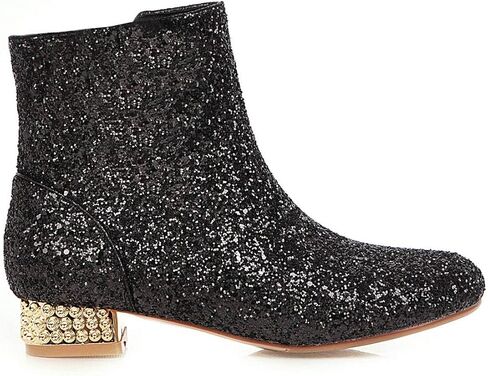 MAVMAX Sequin Low Heeled Ankle Boots Women Sparkly Glitter Block Heel Booties in Kuwait