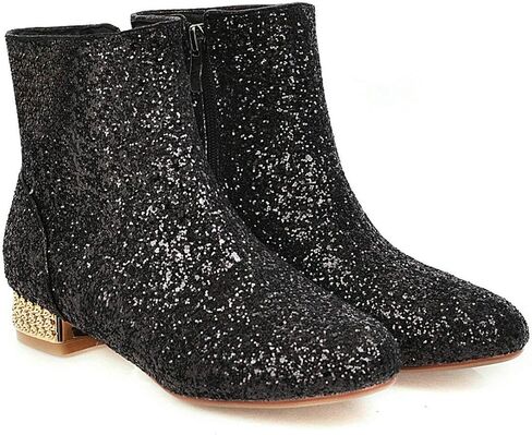 MAVMAX Sequin Low Heeled Ankle Boots Women Sparkly Glitter Block Heel Booties in Kuwait