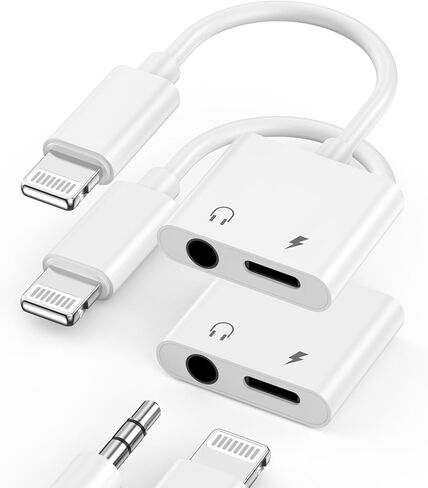 [Apple MFi Certified] 2 Pack Lightning to 3.5mm Headphone Jack Adapter for iPhone, 2 in 1 iPhone 3.5mm Headphone Jack Aux Audio + Charger Splitter Aapter Dongle for iPhone 14 13 12 11 XS XR X 8 7 6 in Kuwait