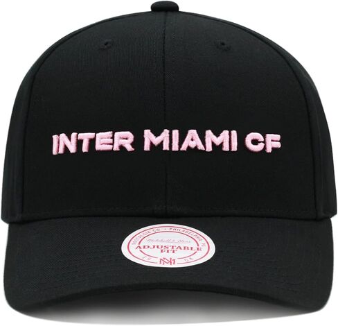 قبعة Mitchell & Ness Inter Miami CF MLS منخفضة المظهر منحنية مسبقًا - أسود/وردي فاتح in Saudi Arabia
