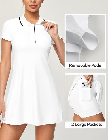 Ewedoos UPF50+ Golf Dress Tennis Dress Built-in Bra Easy Peezy Athletic Dresses for Women Short Sleeve Workout Dress in Saudi Arabia
