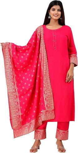 طقم بنطلون شاندراكالا كورتي بالازو مع بدلة دوباتا للنساء (K219-P) in Kuwait