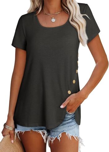Dokotoo Womens Tops 2023 Summer Square Neck Blouse Short Sleeve T Shirts Casual Hide Belly Tunic for Leggings in Saudi Arabia