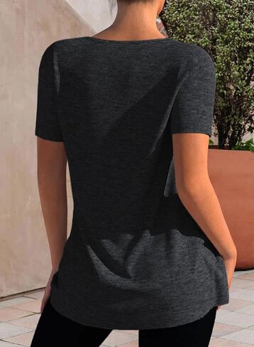 Dokotoo Womens Tops 2023 Summer Square Neck Blouse Short Sleeve T Shirts Casual Hide Belly Tunic for Leggings in Saudi Arabia
