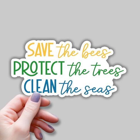 (3 قطع) ملصق Save The Bees لحماية الأشجار وتنظيف البحار، ملصق مضحك لزجاجة مياه ساخرة لجهاز Kindle المحمول وزجاجة مياه للهاتف وقبعة صلبة من الفينيل - 3 × 1.6 بوصة in Saudi Arabia