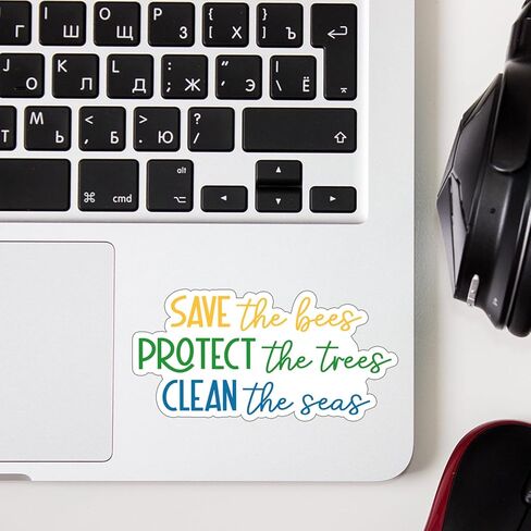 (3 قطع) ملصق Save The Bees لحماية الأشجار وتنظيف البحار، ملصق مضحك لزجاجة مياه ساخرة لجهاز Kindle المحمول وزجاجة مياه للهاتف وقبعة صلبة من الفينيل - 3 × 1.6 بوصة in Saudi Arabia
