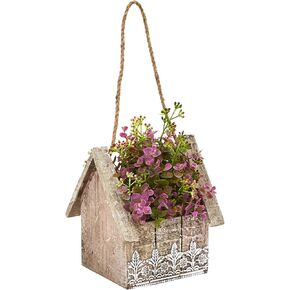Nearly Natural Sedum and Eucalyptus in Birdhouse Hanging Basket