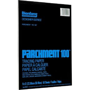 Bienfang Parchment 100 لوحة ورق تتبع، 9 بوصة × 12 بوصة، 50 ورقة، 24 رطل (40 جرامًا للمتر المربع) لأقلام الرصاص والقلم وأقلام التحديد والفحم والباستيل والتتبع والرسم الأولي والتراكب in Kuwait