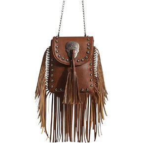 Verdusa Women's Western Country Cowgirl Bag Fringe Crossbody Bags Boho Tassel Messenger Bags Casual Purses