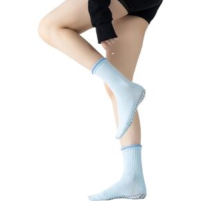 Yoga Pilates Socks with Grips for Women Non Slip Colorful Cushioned Crew Socks for Barre Ballet Dance