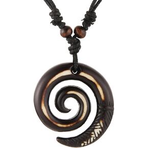 STWTR Pendant Necklace for Men and Women Tribal Style Antique Engraved Spiral Swirl Hook Pendant Necklace