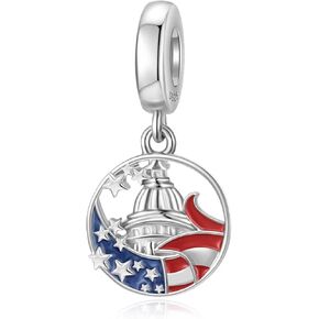 SEVENWELL 4th Independence of July Charms American Flag Patriotic Pendant Bracelets Charms, 925 Sterling Silver fits European Bracelet