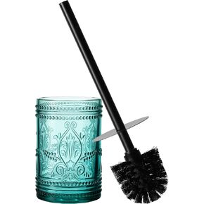 Glass Decorative Toilet Bowl Cleaner Brushes & Holder Set for Bathroom Accessories Storage/Organization/Decoration- Dark Blue (Brush and Holder only)