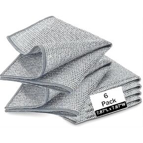 10 Pcs Double Layer Wire Dishwashing Rag, Microfiber Cleaning Cloth for Washing Dishes, Non Scratch Cleaning Rags for Wet and Dry, Kitchen Towels and Dishcloths Sets, Cleaning Supplies Tools