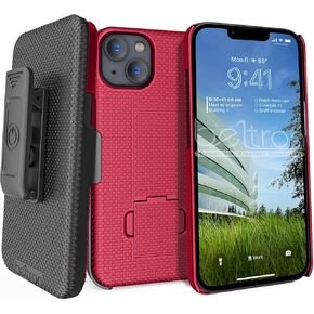BELTRON Holster Case with Belt Clip for iPhone 13 6.1" (2021), Slim Rubberized Grip Case & Shel Holster Combo with Built-in Kickstand - Black (Industrial Strength)