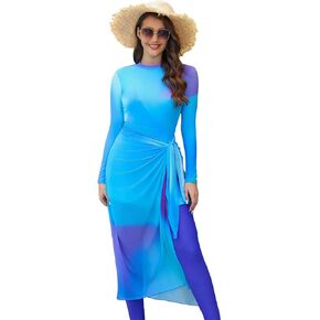 IDOPIP Muslim Burkini Swimsuits for Women Long Sleeve Swim Shirt Bodysuit with Pants Cover up Beach Skirt 3/4PCS Bathing Suit