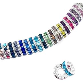 ZHIMIN 100pcs European Large Hole Rhinestone Spacer Beads 10mm Silver Plated Czech Crystal Rhinestone for Jewelry Making Charms Bracelet (Mix)