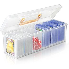 Trading Card Storage Box with Divider Cases for 200 Top Loaders, 15 Inches Long Card Storage Portable Sports Cards Storage Case, Baseball Card Storage-6+1 Set