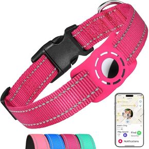 Airtag Dog Collar for Small Dogs, Reflective Dog Collars with Silicone AirTag Holder, Nylon Adjustable Dog Collars for Medium Large Dogs, Pet Collar Adjustable for All Breeds,SkyBlue