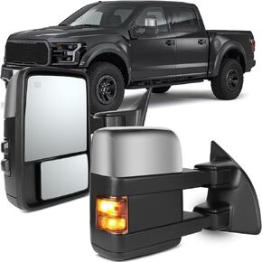OCPTY Towing Mirrors Power Heated Left Driver Right Passenger Side Tow Mirrors Fit for 1999-2007 for Ford for F250/F350/F450/F550 Super Duty with Turn Signal Light with Chrome Housing