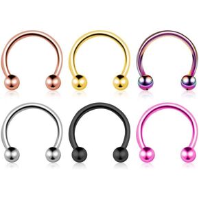 G23 Solid Titanium Horseshoe Septum Rings- 6pcs ASTM F136 Titanium Septum Jewelry 16G Nose Rings Hoop Helix Daith Cartilage Tragus Earrings 8mm 10mm