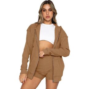 Sweat Sets for Women 2 Piece Oversized Zip Up Hoodies Matching Shorts Fall outfits 2023 Trendy Sweatsuit Sets with Pocket