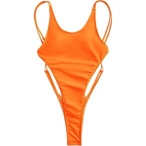OYOANGLE Women's Criss Cross Backless Bathing Suit Cut Out Scoop Neck One Piece Swimsuit