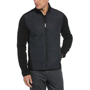 Perry Ellis Men's Ponte Knit Plaid Quilted Front Jacket