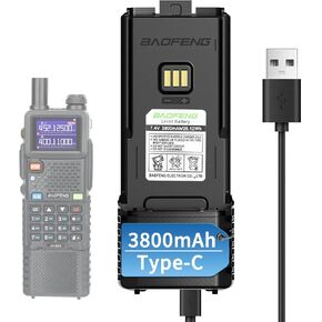 BAOFENG 5RM 3800mAh Extended Battery with Type-C USB Charging Cable for Ham Radio Compatible 5RM GM-5RH UV-5G Plus UV-5RH Series Two-Way Radio Walkie Talkies Accessories