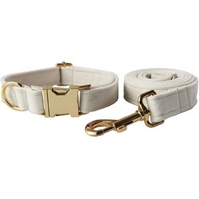 Velvet Dog Collar and Leash Set, Soft & Comfy Dog Collar and Leash, Heavy Duty Metal Buckle Adjustable Collars for Small Medium Large Dogs Training & Walking (Small- Collar Girth: 7.9"-11.4", Blue)