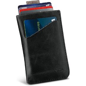 Genuine Leather Slim Card Sleeve Wallet With Pull Tab for Quick Card Access,Ultra Slim Mens Front Pocket Card Holder