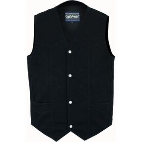 Daniel Smart Biker Vest for Men V-Shaped Neck Design Black Denim Vest with plain Side and concealment Armory Pocket
