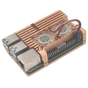 Raspberry Pi 4 Aluminum Case with Dual Cooling Fan, Gold Metal Protective Enclosure for Raspberry Pi 4B