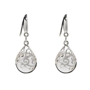 Recycled Vintage Clear Dairy Bottle Glass and Sterling Silver Filigree Teardrop Earrings