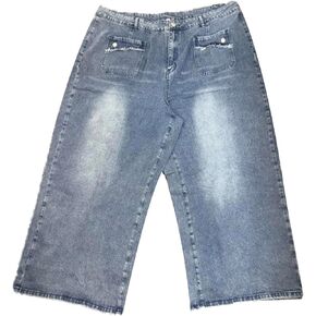 Agnes Orinda Plus Size Jeans for Women Wide Leg Washed Stretch with Pockets Palazzo Pants 2023 Denim Jeans