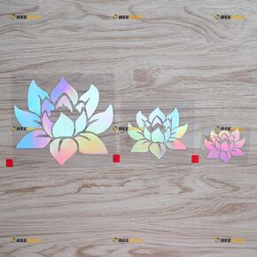 Lotus Flower Yoga Buddha India Decal Vinyl Sticker - 3 Pack Holographic Iridescent, 2 Inches, 3 Inches, 5 Inches - Die Cut No Background 05151 for Car Boat Laptop