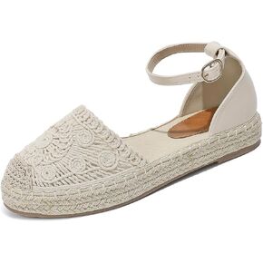 Women's Platform Closed Toe Espadrille Sandals Adjustable Ankle Strap Comfortable Round Toe Breathable Flat Sandals for Summer Vocation Beach Dressy Shoes