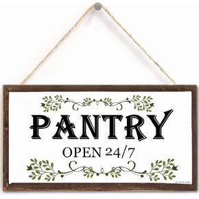Farmhouse Themed Pantry Signs: Pantry Sign, Farmhouse Kitchen Wall Sign for Home, Restaurant, laundry, Coffee Shop, 10x5 Inches Hanging Plaque Sign - Pantry Open 24/7 (US-G116)