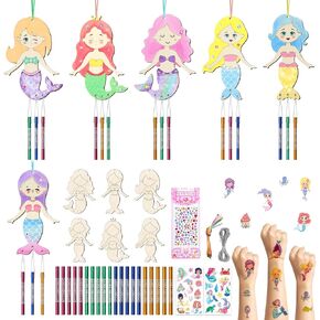 12 حزمة حورية البحر الرياح الرنين عدة للأطفال اصنع بنفسك حورية البحر الرياح الرنين الحرف الخشبية DIY تلوين الربيع الصيف الفنون والحرف الخشبية للبنين بنات الأنشطة المدرسية الطرف الديكور تفضل in Kuwait